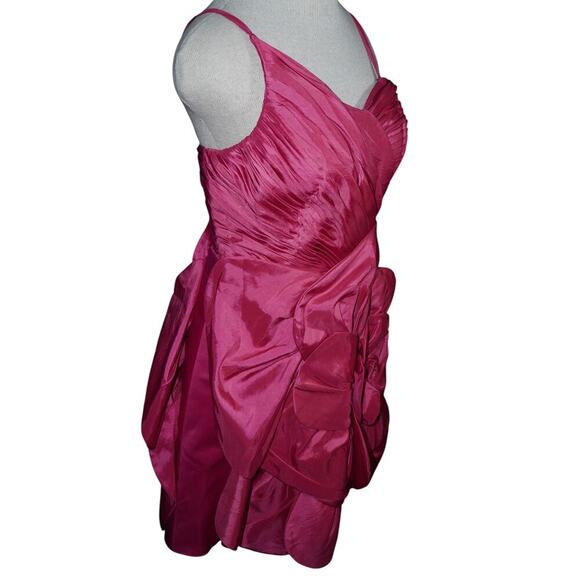 Vintage Caroline K Casuals Hot Pink Rosette Mini Dress Size 7 Strapless Prom - Picture 3 of 11
